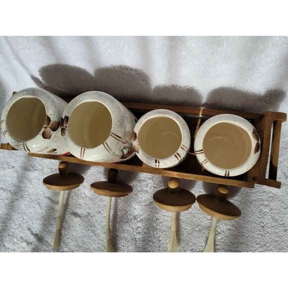 Set 4 Vintage ROYAL SEALY Jamaican Condiment Jar Wood Shelf BBQ Japan MCM - Picture 4 of 9